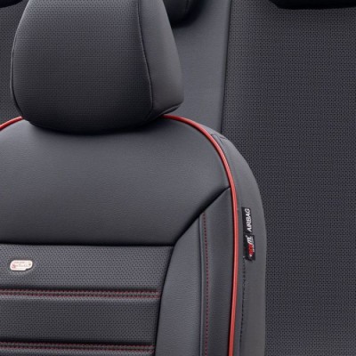 Stoelhoezenset Premium Zwart met Rode rand