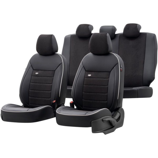 Stoelhoezenset Premium Zwart met witte rand